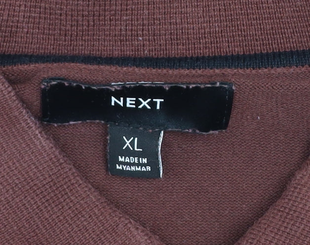 Next Men’s Brown Collared Henley Cotton Jumper XL Regular Fit