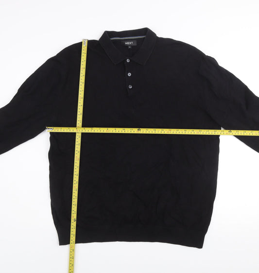 NEXT Men's Black Cotton Knit Collared Henley Jumper XL