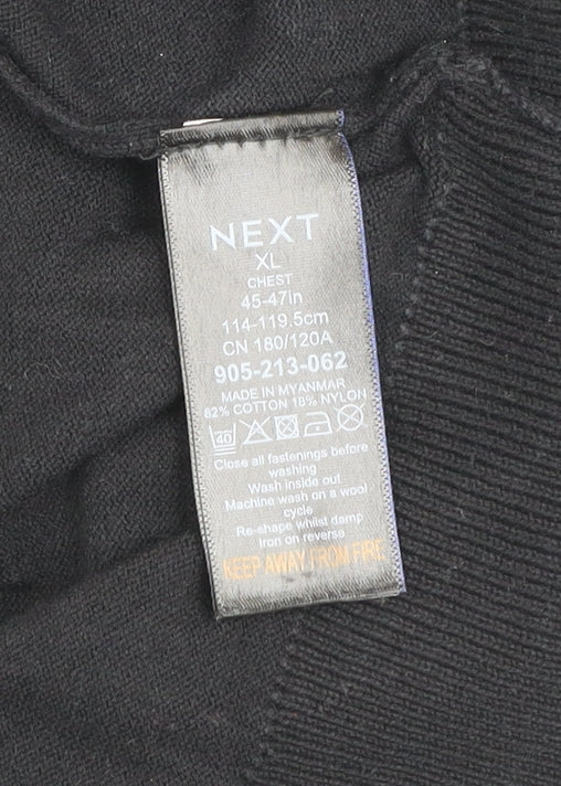 NEXT Men's Black Cotton Knit Collared Henley Jumper XL