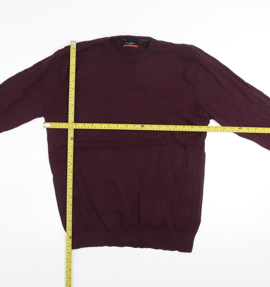 Pierre Cardin Men's Purple Cotton Crew Neck Jumper M