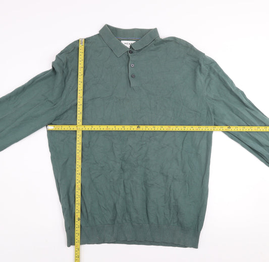 Next Men’s Green Collared Henley Cotton Jumper XL