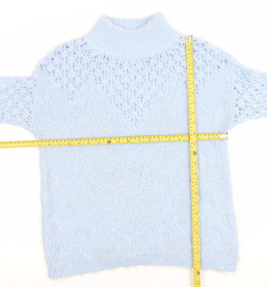 Gallery Women's Blue High Neck Chunky Knit Jumper Size 12