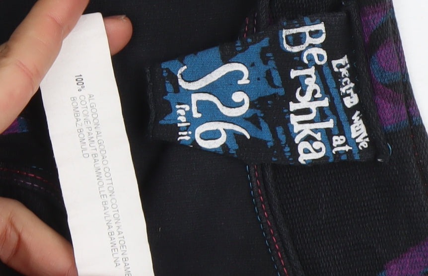 Bershka Women's Black 100% Cotton Pullover Sweatshirt Size S Retro Wave Design