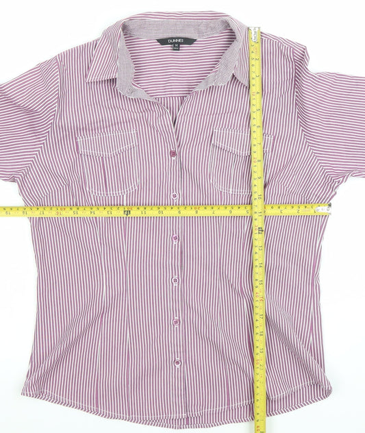 Dunnes Women's Purple Striped 3/4 Sleeve Cotton Button-Up Shirt Size 14