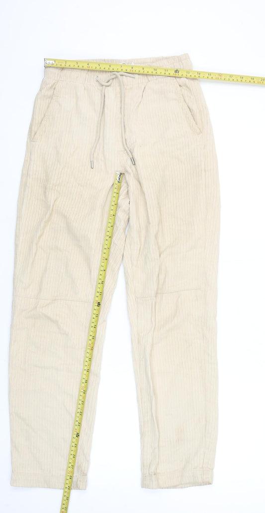 Bershka Women’s Beige Corduroy Jogger Trousers Size 6