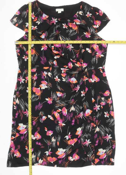 Monsoon Women’s Black Floral Sheath Dress Size 22 Short Sleeve