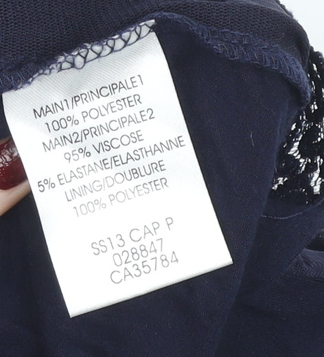 Jacques Vert Women's Navy Blue Embroidered Lace Tunic Blouse Size L