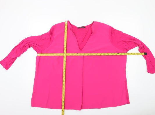 Dunnes Women’s Pink V-Neck Long Sleeve Blouse Size 2XL