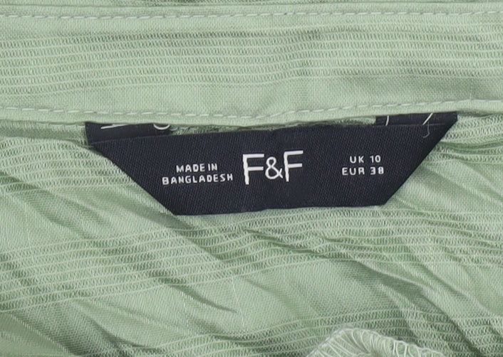 F&F Women's Green Wrap Tie Blouse UK 10 3/4 Sleeve Collared Top