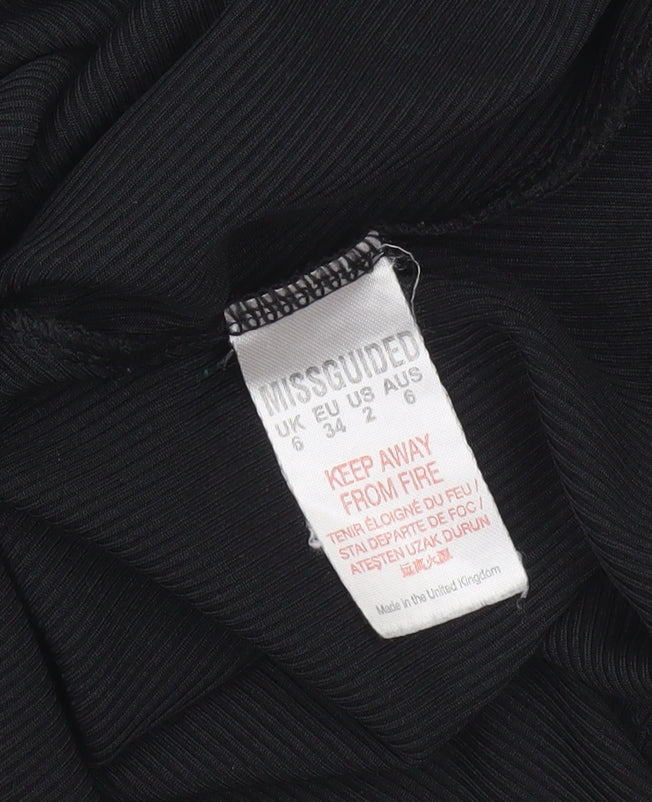 Missguided Women’s Black Size 6 Fit & Flare Knit Ruffle Sleeve Dress