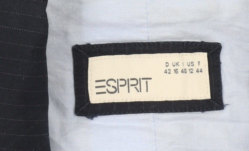 Esprit Women Blue Pinstripe Blazer UK 16 Classic Tailored Cotton Jacket