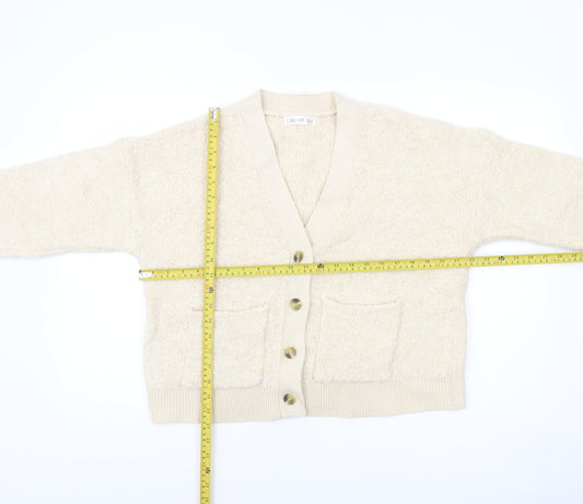 Gallery Womens Beige Wool Blend Chunky Knit Cardigan UK M
