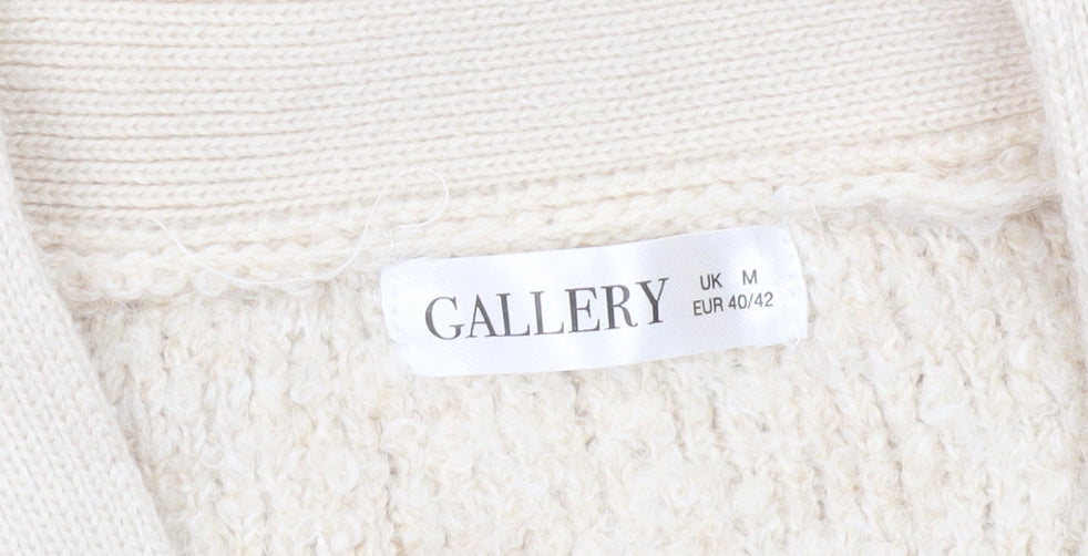 Gallery Womens Beige Wool Blend Chunky Knit Cardigan UK M