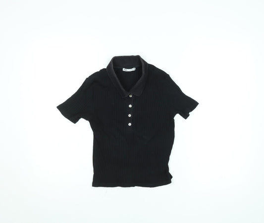Womens UK Size S Zara Black Basic Polo