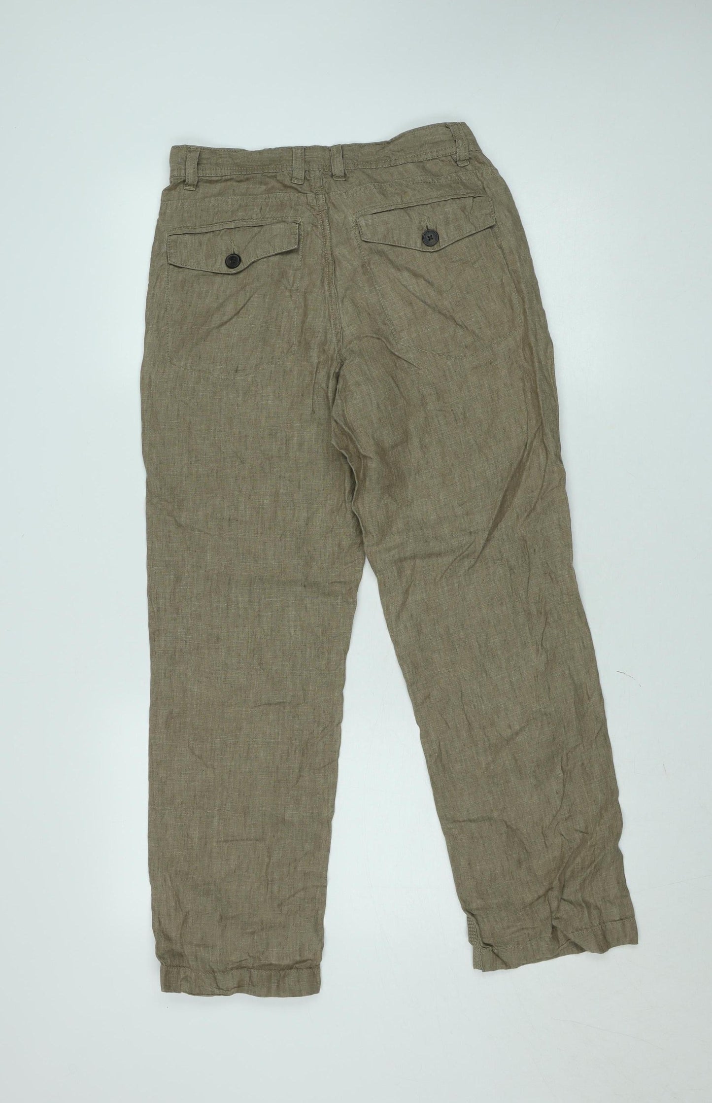 Next Women Beige Linen Straight Trousers Size 30S Casual Summer