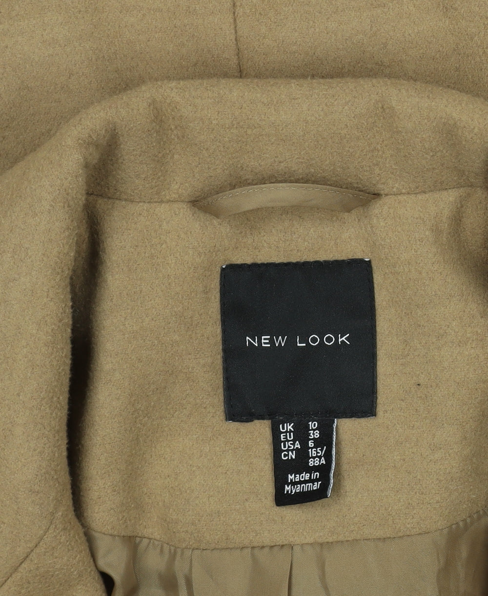 New Look Women's Beige Wool Blend Long Overcoat Size 10