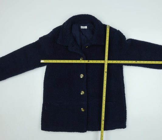 Damart Womens Blue Fleece Button Mid-Length Coat Size 10