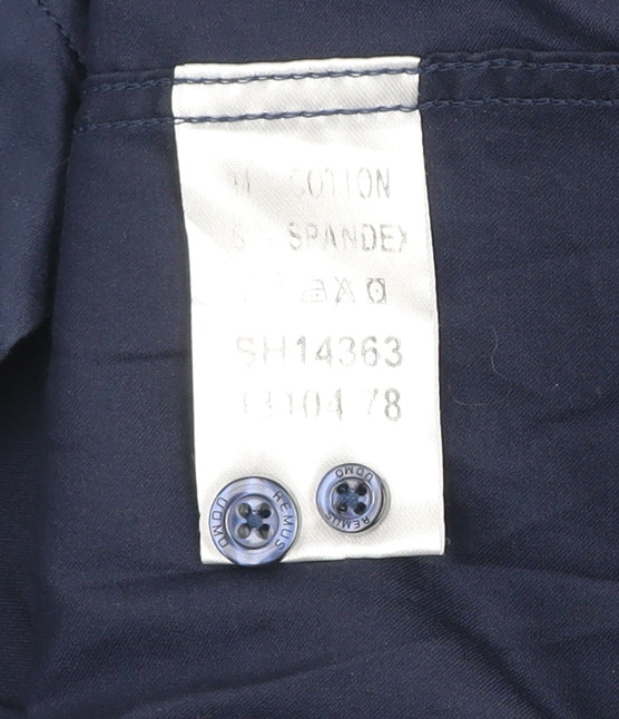 Mens UK Collar Size 17 Remus Uomo Smart Blue Dress Shirt