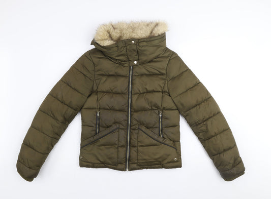 Womens UK Size 8 Zara Green Puffer Jacket