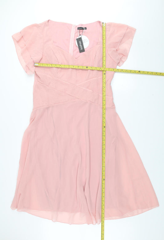 Boohoo Women’s Pink Fit & Flare Chiffon Short Dress Size 18
