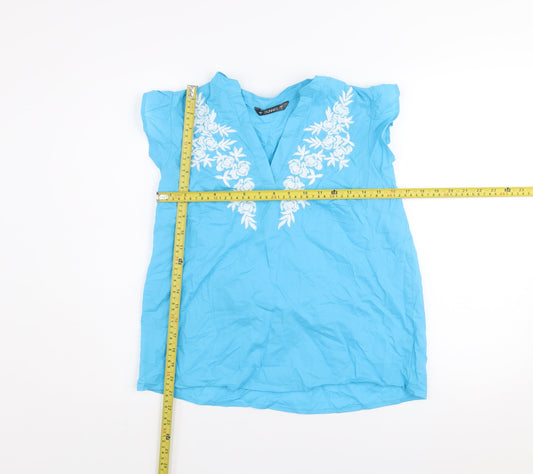 Dunnes Women’s Blue Embroidered Cotton Tunic Blouse Size S