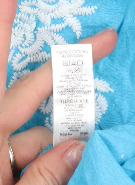 Dunnes Women’s Blue Embroidered Cotton Tunic Blouse Size S