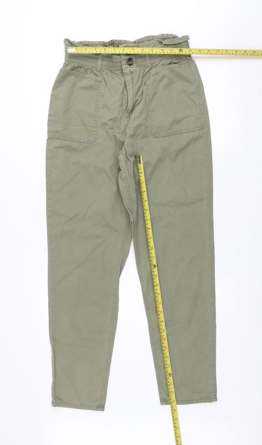 F&F Women’s Green Paperbag High Waist Cotton Tapered Trousers UK 10