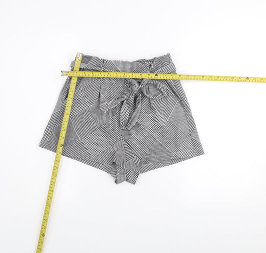 Pull & Bear Womens Grey Check Paperbag Shorts Size M