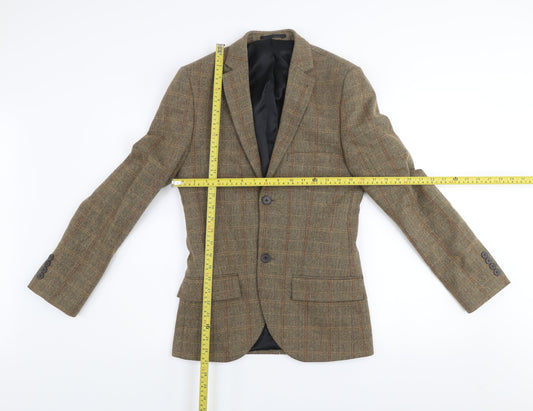 Topman Men's Brown Checked Wool Blend Blazer Jacket Size 34
