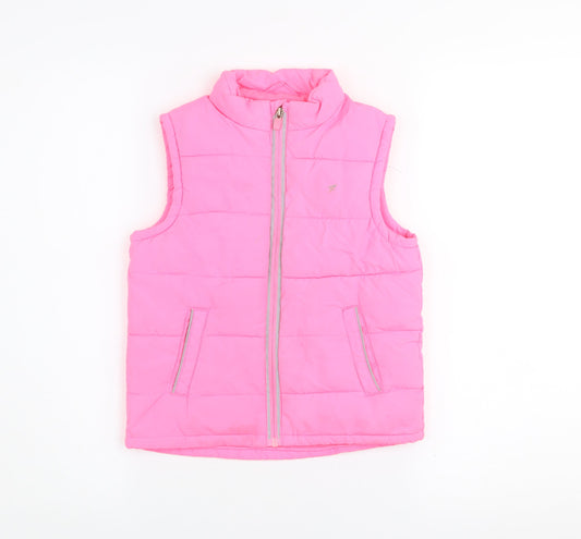 Girls Active Pink Quilted Puffer Waistcoat 7-8 Years Polyester Zip Vest