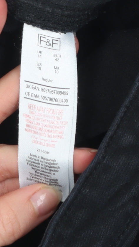 F&F Women’s Black Skinny Jeans UK 14 Regular Stretch Denim