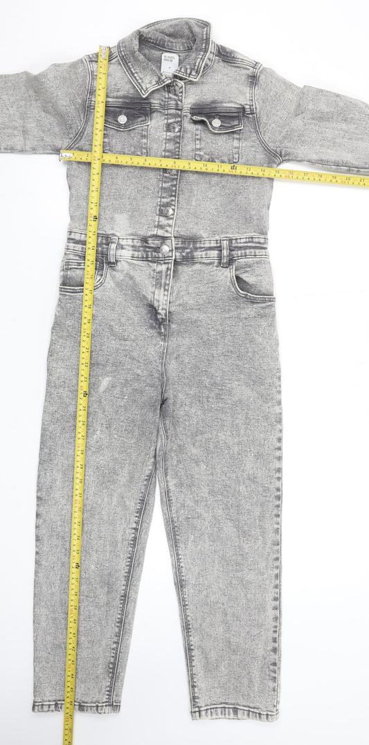 Denim Co Girls Grey Denim Long Sleeve Jumpsuit 10-11 Years Casual Style