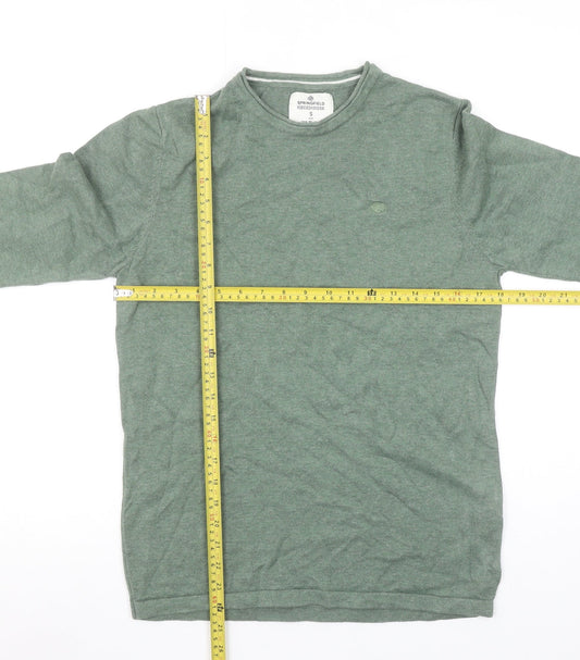 Springfield Men's Green Cotton Crew Neck Pullover Jumper Size S