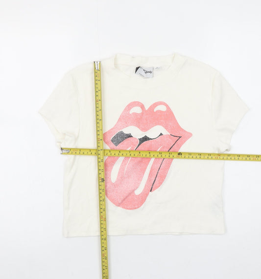 Primark Women’s White Cropped Rolling Stones T-Shirt Size L