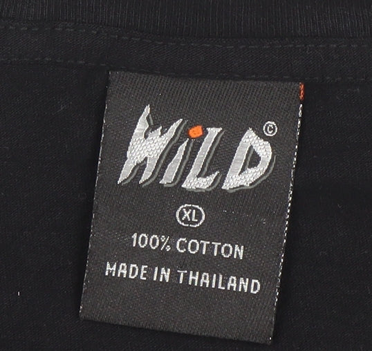 Wild Mens Black XL Wolf Dreamcatcher Graphic Cotton T-Shirt