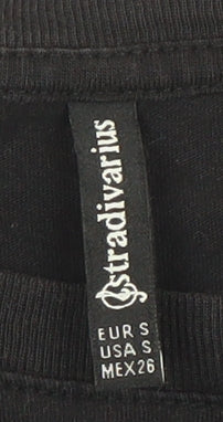 Womens UK Size S Stradivarius Black Cropped T-Shirt
