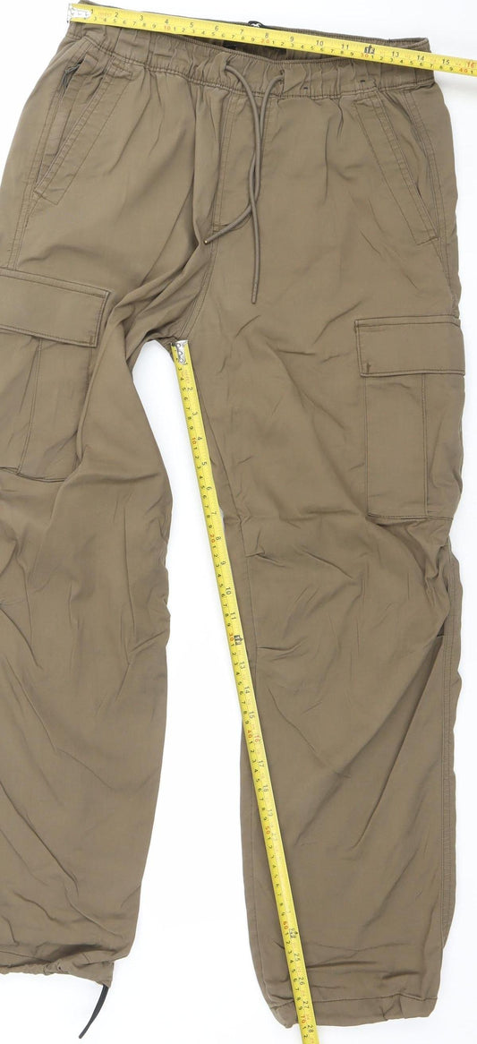 Hollister Men Brown Cargo Parachute Pants S Elastic Waist