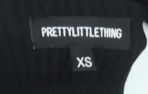 PrettyLittleThing Women’s Black Ribbed Long Sleeve Mock Neck Catsuit XS