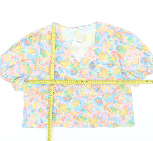 Tu Women's Multicoloured Floral Wrap Blouse Size 20 Short Sleeve