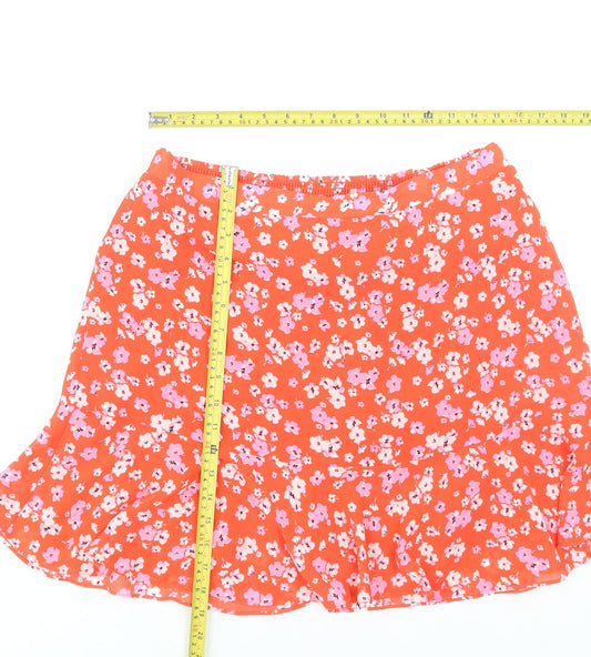 Marks and Spencer Women Red Floral Flare Short Skirt Size 16