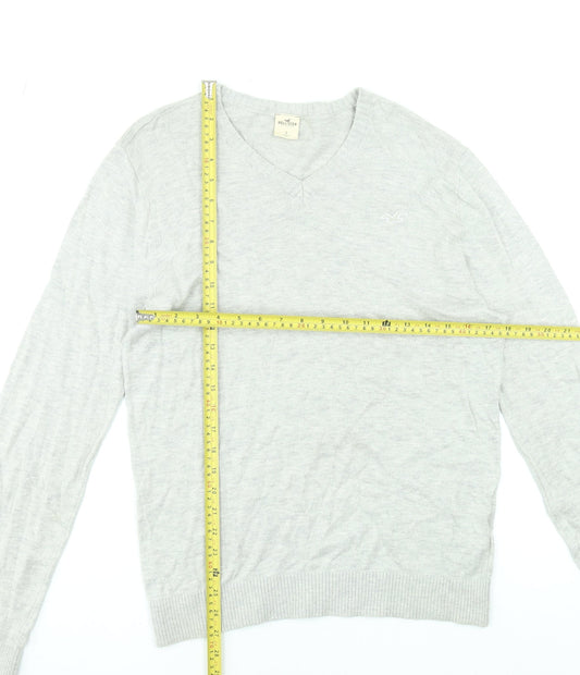 Hollister Men's Grey V-Neck Cotton Blend Pullover Jumper Size S