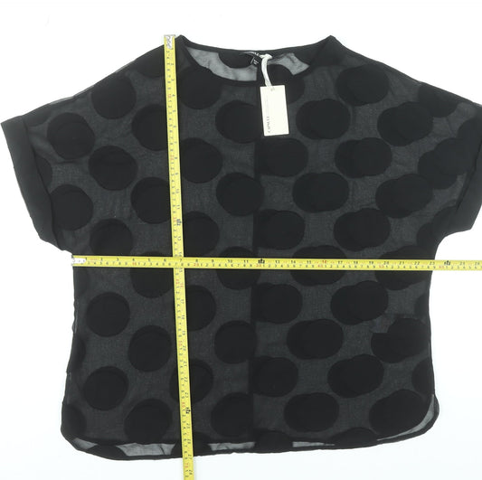 Capsule Women's Black Polka Dot Chiffon Tunic Blouse UK 16