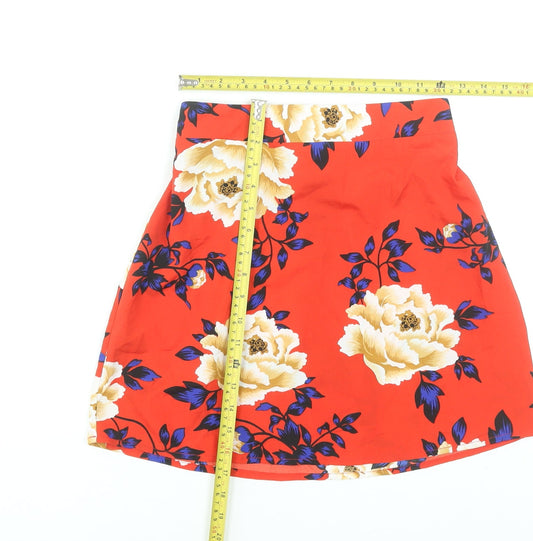 Boohoo Women’s Red Floral A-Line Short Skirt Size 8 Polyester