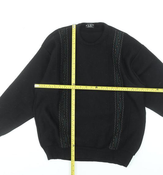 Deer Park Men's Black XL Crew Neck Acrylic Knit Jumper