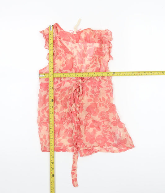 Pepe Jeans Women Pink Floral Silk Sleeveless Tunic Blouse S