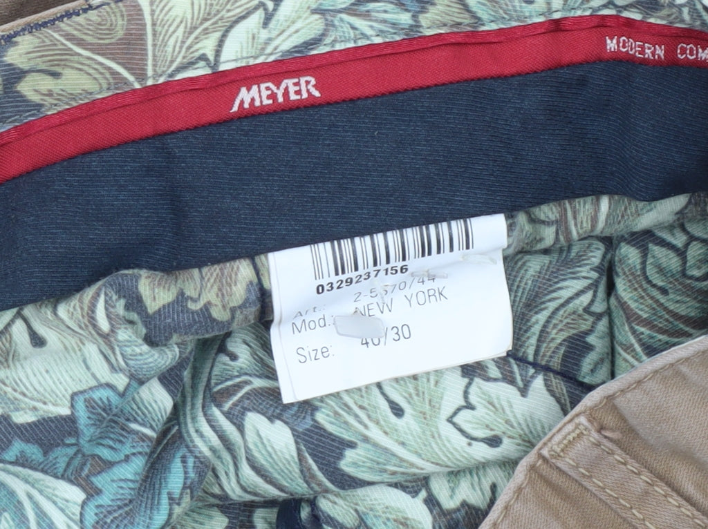 Meyer Men's Beige 40/30 Chino Trousers Regular Fit Cotton Blend