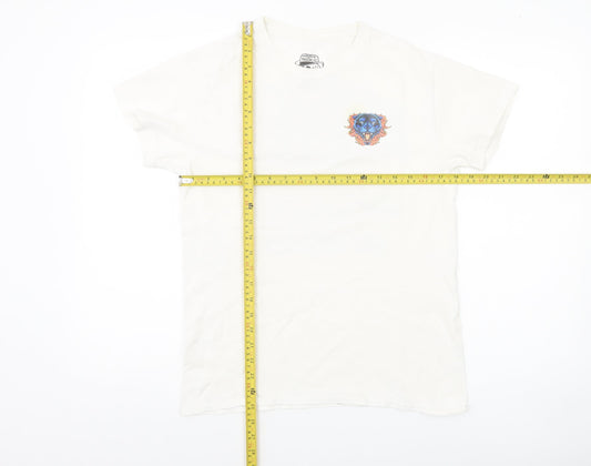 Rum Knuckles Men’s White Cotton Graphic Biker T-Shirt Size S