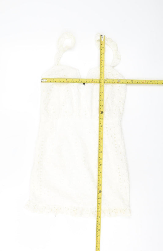 PrettyLittleThing Women’s White Cotton Lace Mini Dress UK 4