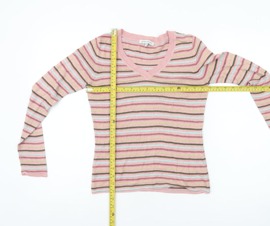 Laura Ashley Women’s Pink Striped V-Neck Jumper Size 10