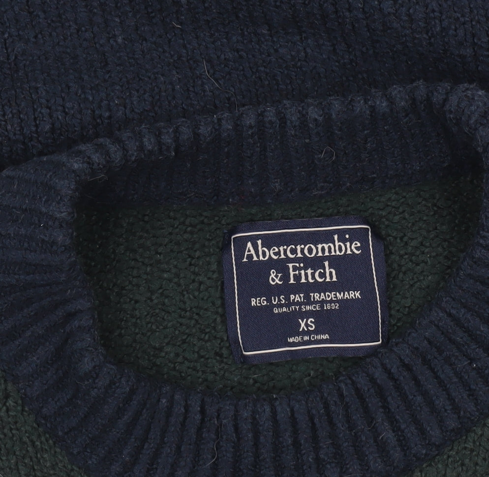 Abercrombie & Fitch Mens Green Navy Cream Crew Neck Pullover Jumper XS